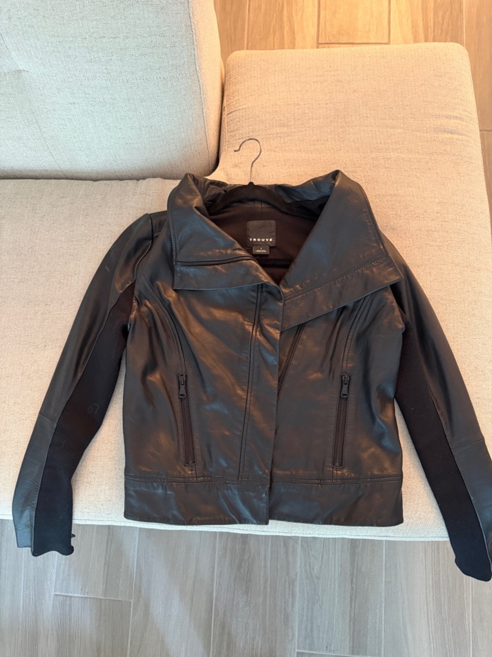 Trouve Black Leather Asymmetrical Zip Jacket